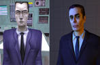 Diese Gegenüberstellung macht den grafischen Quantensprung bei den Spielfiguren deutlich. Links sehen Sie den G-Man im Look des Vorgängers, rechts denselben Charakter in Half Life 2.