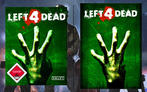 Auf dem deutschen Cover von Left 4 Dead (links) gibt's den Daumen gratis dazu. Bei der PC-Version befand sich dieses Artwork auf einem Pappschuber - auf der Hülle darunter fehlte der Daumen - so wie auf dem Original-Artwork der US-Version (rechts). Auf dem deutschen Cover von Left 4 Dead (links) gibt's den Daumen gratis dazu. Bei der PC-Version befand sich dieses Artwork auf einem Pappschuber - auf der Hülle darunter fehlte der Daumen - so wie auf dem Original-Artwork der US-Version (rechts).