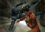 (Copyright by Warner Bros.) Niobe zeigt einem Polizeibeamten, wie gut sie Karate beherrscht.