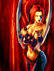 Dieses Artwork zeigt die Hauptfigur im extraknappen Outfit.