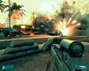 Explosionen, herumfliegende Trümmerteile und dicke Rauchschwaden gehören klar zu den Stärken der Engine von Ghost Recon. Eine hohe Framerate auch auf mittleren Rechnern leider nicht.