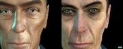 Half Life 2 (Valve) Links: Der G-Man mit den Cinematic Mod-Texturen. Rechts Valves Original-Version.