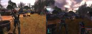 S.T.A.L.K.E.R.: Shadow of Chernobyl. Links sehen Sie das offizielle Bild, rechts der von PC-Games erstelle Screenshot, der in einer Auflösung von 1280 x 960 und mit maximalen Details enstanden ist.
