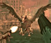 Schon früh im Spiel sehen wir, wie einer der Greifen einen Polizisten zerfleischt. Kein Wunder also, dass wir vor Respekt zittern, als wir später selbst gegen den Riesenvogel antreten.