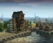 Die Speicherstadt verschlingt Unsummen an Ressourcen und Goldmünzen, erhöht den Stauraum einer Insel jedoch dramatisch.