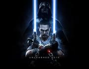 Teaserbild zu Star Wars The Force Unleashed 2 mit Darth Vader im Hintergrund.