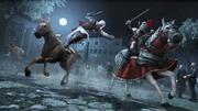 In Assassin's Creed: Brotherhood springen Sie von Pferd zu Pferd, um Gegner auszuschalten.