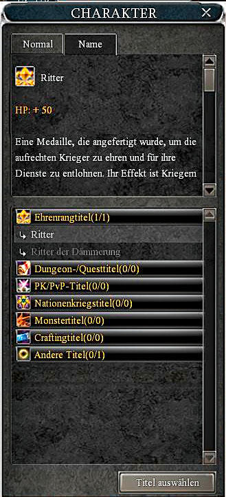 Nicht nur die verschiedenen Kampfränge sorgen für verbesserte Attribute. Holt euch auch eurem Charakter entsprechende Titel und kassiert so ab.