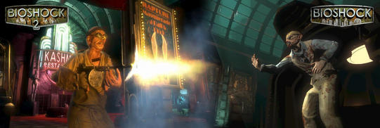 Die Gegner werden in Bioshock 2 (links im Bild) noch detaillierter dargestellt. 
