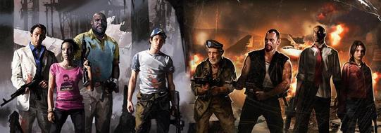 Neue Helden braucht das Land, oder doch nicht? In diesem Artwork sehen Sie die alten sowie die neuen Überlebenden. Von links nach rechts: Nick, Rochelle, Coach sowie Ellis aus Left 4 Dead 2. Bill, Francis, Louis und Zoey aus Left 4 Dead (dt.).