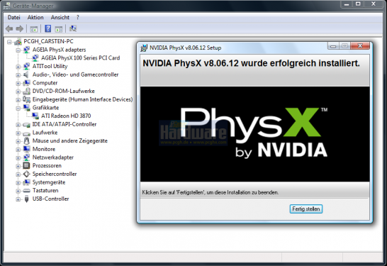 Die Nvidia PhysX Systemsoftware v8.06.12 funktioniert auch in Systemen mit Radeon-Karten