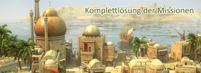 Anno 1404 - Komplettlösung auf pcgames.de: Navigieren Sie mithilfe des Inhaltsverzeichnis bequem zwischen den acht Missionen hin und her.