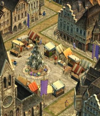 Weihnachten in Anno 1404: Aus Brunnen werden Tannenbäume.