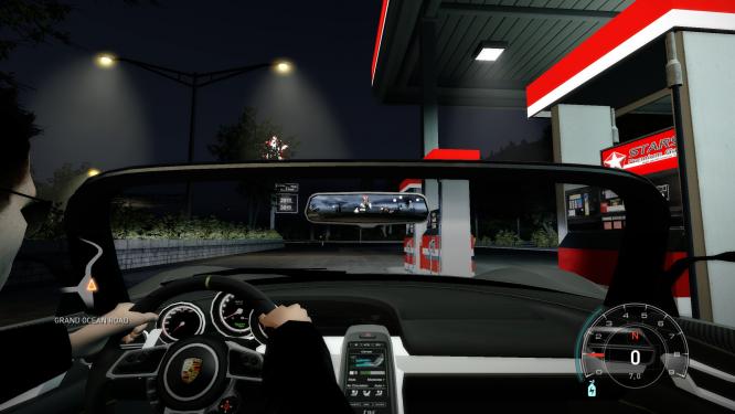 Hier sehen das Cockpit eines Porsche in Nahaufnahme. Ob Criterion ursprünglich eine Cockpit-Perspektive plante?