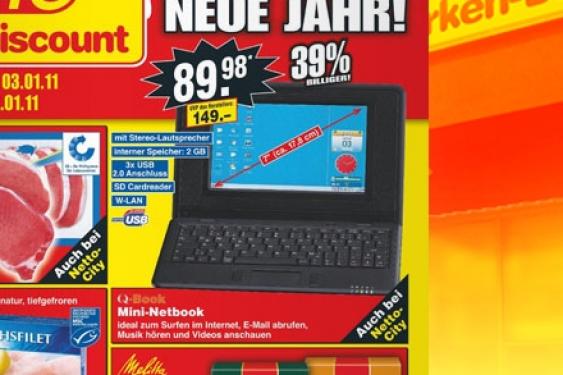 Das Mini-Notebook Q-Book wird seit gestern beim Billig-Discounter Netto angeboten. Ein vermeintlich unschlagbarer Preis von 89,98 Euro ist allerdings mit Vorsicht zu genießen.