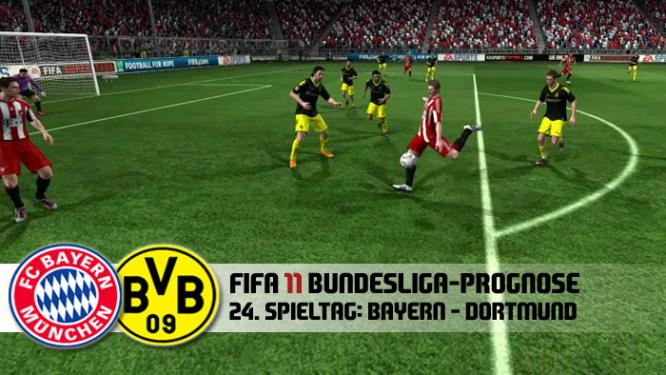 Die Top-Begegnung des 24. Spieltags der Bundesliga, FC Bayern München gegen Borussia Dortmund, ist als FIFA-11-Simulation im Video zu sehen.
