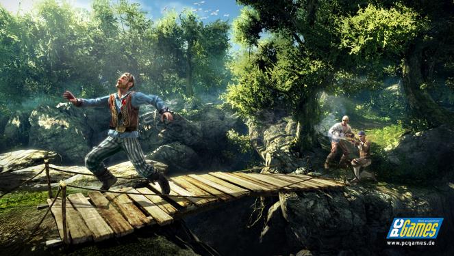 Das sind die weltweit ersten Bilder (Target-Artworks) aus Risen 2. Echte Screenshots in der aktuellen PC Games zeigen, dass Piranha Bytes ordentlich an der Grafik-Engine gearbeitet hat. 