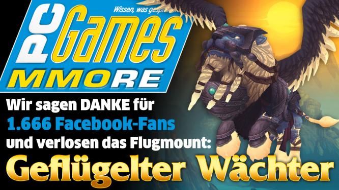 Die PC Games MMORE verlost einen Geflügelten Wächter, eins der coolsten Mounts in ganz World of Warcraft, zum Dank für 1.666 Facebook-Fans. 