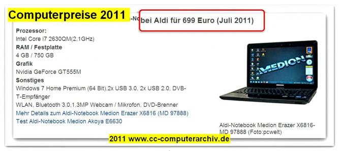 Die Webiste CC-Computerarchiv.de hat den Preisverfall bei Computern von 1971 bis 2011 dokumentiert.