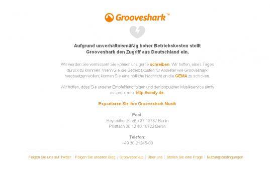 Benutzer aus Deutschland können nicht mehr auf den Musik-Streaming-Dienst Grooveshark zugreifen.
