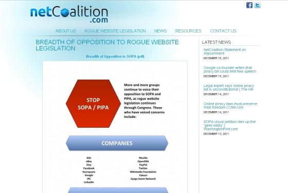 Unter der Bezeichnung NetCoalition haben sich mehrere große Konzerne zusammengeschlossen, um gegen Sopa zu protestieren.