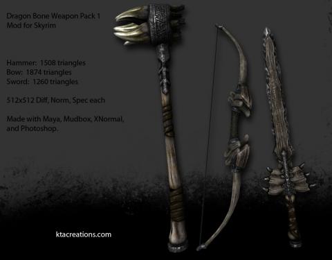Die Skyrim-Mod Dragon Bone Weapon Pack 01 liefert drei aus Drachenknochen gefertigte Waffen und kann über Valves Onlineplattform Steam heruntergeladen werden.
