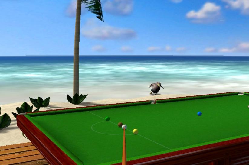 [02/02/02] Von wegen Sonnenbad: Am Strand kann man auch hervorragend Billard spielen.