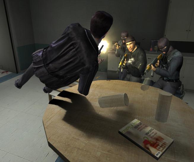 [26/11/03] Besonders in den späteren Levels erweisen sich die Gegner als harte Nuss. Solche Schie&szlig;ereien überlebt man nur in Bullet Time.