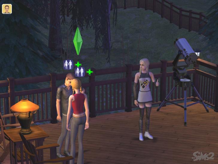 [12/12/03]  Die Sims kriegen mehr von ihrer Umwelt mit. Hier freut sich der Teenager (rechts) über die erfolgreichen Anbandel-Aktivitäten einer Freundin.