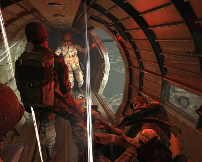 [14/09/07] Die Momente vor dem Absprung zählen zu den dramatischsten im ganzen Spiel. Doch sind sie nur von kurzer Dauer, denn unten angekommen folgt wieder das Shooter-Einerlei.