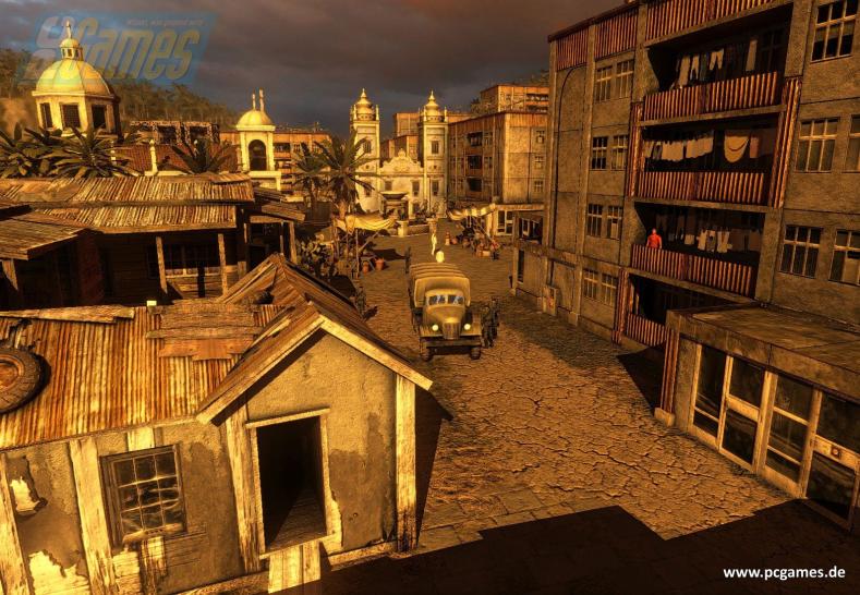 [28/01/09] Haemimont Games‘ Grafik-Engine stellt die Spielwelt realistisch dar. Sogar Kleinigkeiten wie die Wäsche auf dem Balkon sind gut zu erkennen. (Bilderquelle: Kalypso Media; Screenshots entstammen einer zu 50% fertigen Alpha-Version)