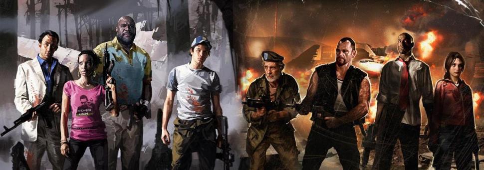 [12/09/09] Neue Helden braucht das Land, oder doch nicht? In diesem Artwork sehen Sie die alten sowie die neuen Überlebenden. Von links nach rechts: Nick, Rochelle, Coach sowie Ellis aus Left 4 Dead 2. Bill, Francis, Louis und Zoey aus Left 4 Dead (dt.).