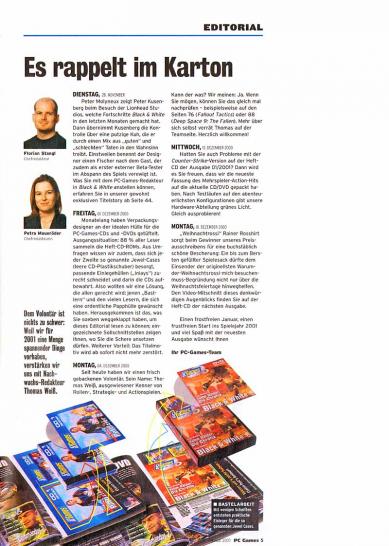[18/10/09] Thomas Weiß: Vorstellung im Editorial von PC Games 1/2001. (1)
