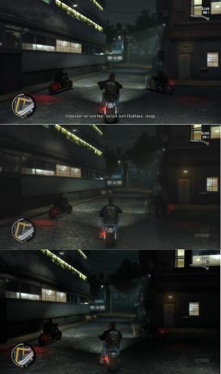 [14/04/10] GTA 4: Episodes from Liberty City im Vergleich - von oben nach unten die PC-Version, in der Mitte die Playstation 3 und unten die Xbox 360. Die PC-Version wurde in 1920 x 1080 Pixel aufgenommen, die Konsolenversionen in 1280 x 720. Zum besseren Vergleich haben wir die Konsolenbilder auf 1920 x 1080 hochgezogen, ohne die Bilder weichzuzeichnen oder anderweitig zu manipulieren. (2)