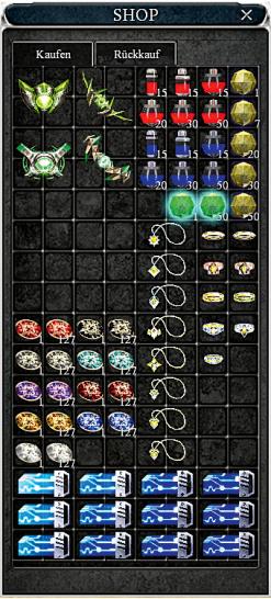 [26/08/10] Die Items, die Yerte in Port Lux verkauft: Ganz unten seht ihr die Formelkarten für das normale Crafting, darüber die verschiedenen Scheiben.