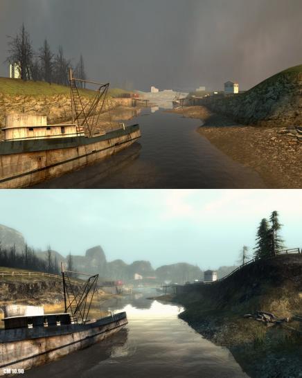 [13/10/10] Die neuesten Vergleichsbilder. Cinematic Mod 10.90 (unten) vs. Vanilla-Half-Life2. (1)