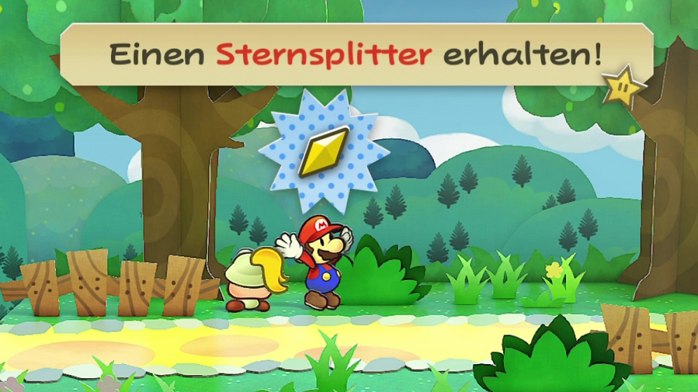 Alle Sternsplitter in Paper Mario: Die Legende vom Äonentor - Feuertal, Blütenweiler, Weg zur Geröllburg, Geröllburg, Lohgards Burg, Wunderwald, Aeronas Haus, Großer Baum, Falkenheim, Arena von Falkenheim, Düsterdorf und Düsterweg