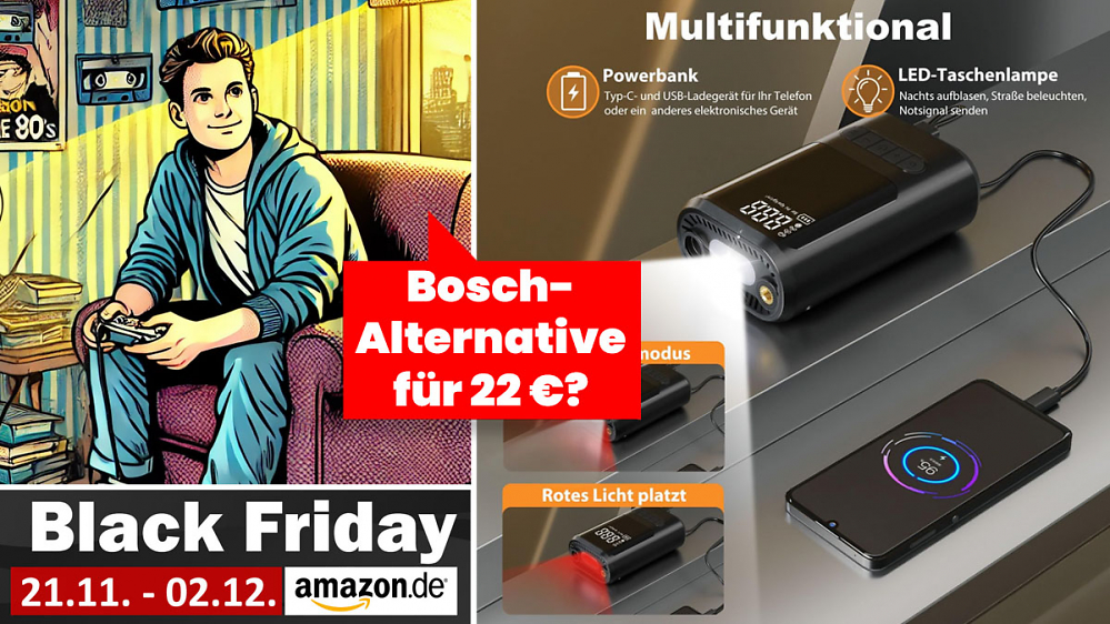 Hat Bosch nun ausgedient? Nur 22 Euro kostet diese Akku-Luftpumpe mit Lampe, die auch Powerbank ist