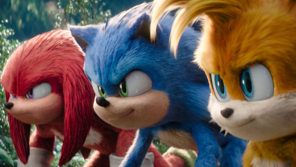 Knuckles, Sonic und Tails blicken nach links