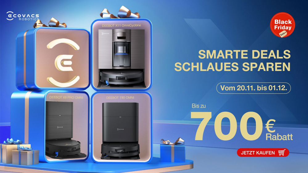 Black Friday bei Ecovacs: Bis zu 700 Euro Rabatt auf Saugroboter