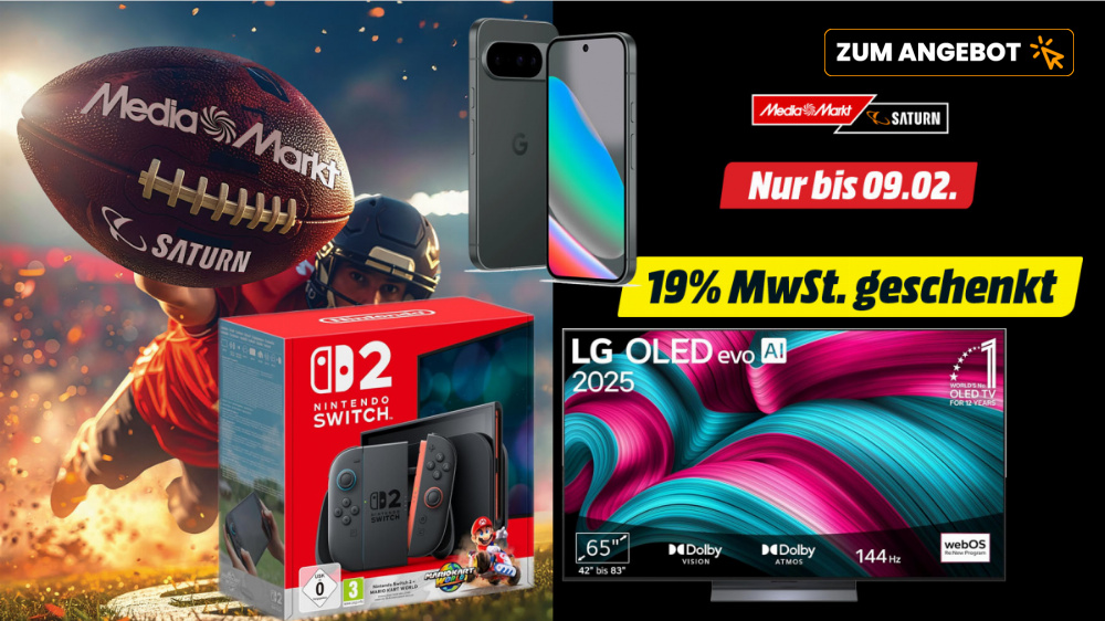 Nur bis Montag | Auf Switch 2, LG OLED, Google Pixel 10 und mehr schenkt MediaMarkt nun die MwSt.
