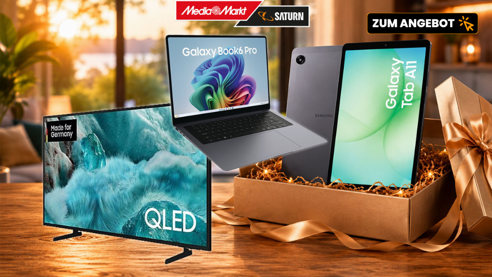 Jetzt bei MediaMarkt: Galaxy-Tablet gratis zum Samsung-TV, 200 Euro extra auf das Samsung Galaxy Book 6 Pro sparen