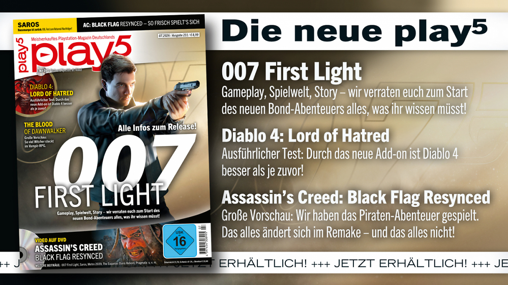 play5 07/26 mit Coverstory zu 007 First Light, Test zu Saros, Preview zu Assassin's Creed: Black Flag Resynced u. v. m.