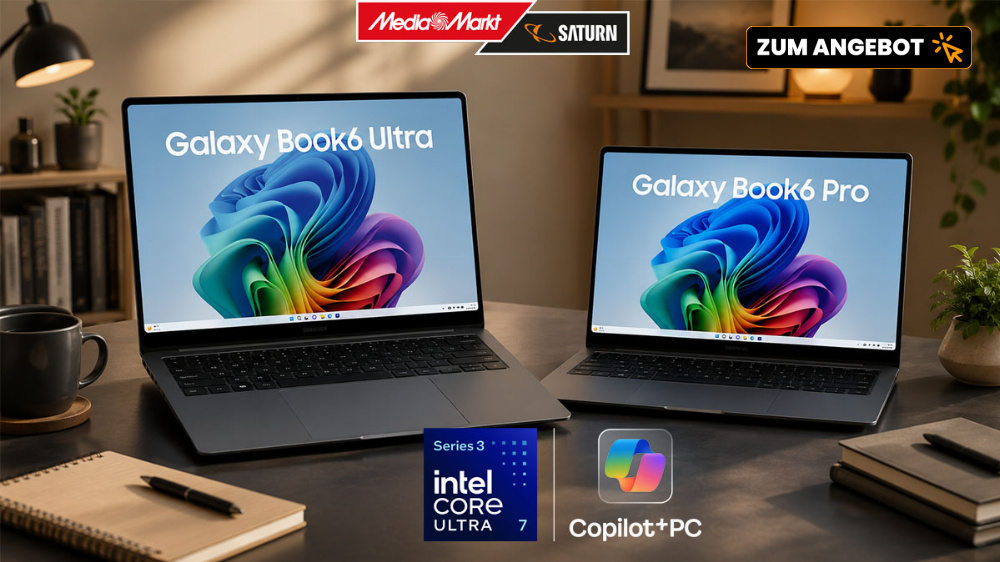 Aufs Samsung Galaxy Book 6 doppelt sparen | Bis zu 30-h-Akku und viel (Gaming-) Leistung dank Intel Panther Lake