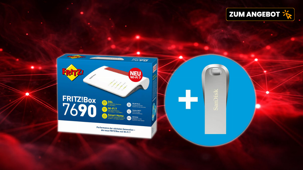 Nur heute die Fritzbox 7690 zum Bestpreis | Mit Sandisk USB-Stick geschenkt bei MediaMarkt