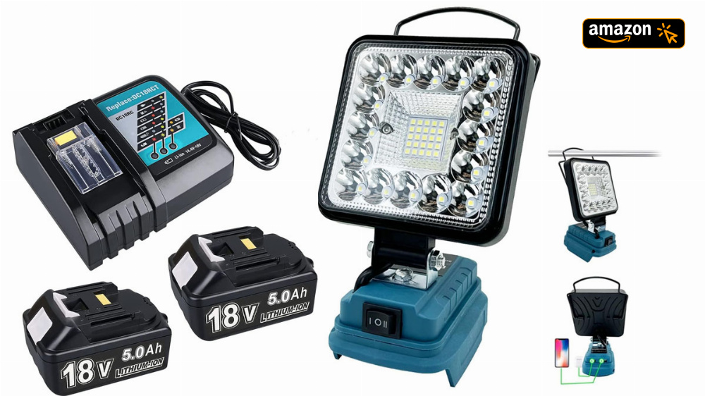 Amazon-Bestseller: Akku-Lampe für Makita 18V - LED-Arbeitsleuchte mit Powerbank-Funktion (2x USB) nur 17,99€