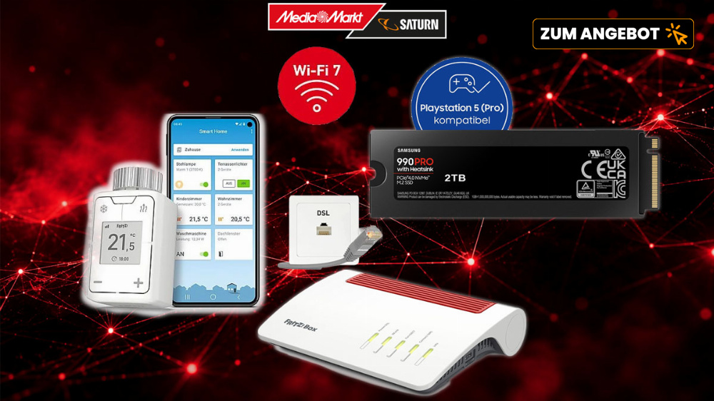 Bis zu -31 % bei der Netzwerk- & Speicherwoche bei MediaMarkt | Samsung-SSD, FritzBoxen mit Wi-Fi 7, FritzRepeater und mehr