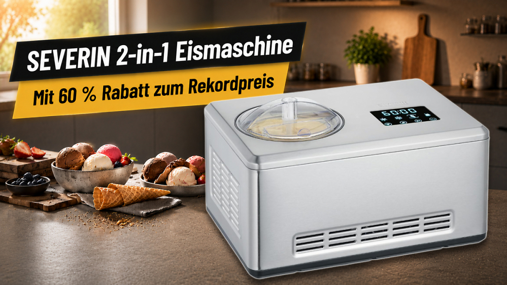 Kein Vorkühlen wie bei der Ninja Creami: Severin-Eismaschine mit Kompressor fällt auf 199 € Rekordpreis
