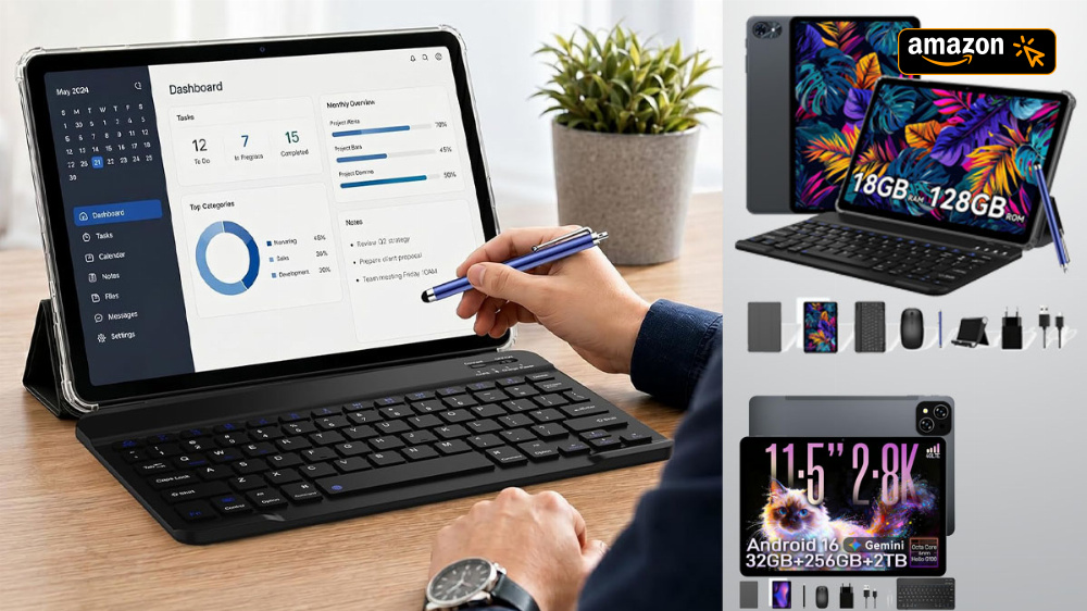Bei Amazon nur 109,99€: Tablet-Laptop-Kombi mit Maus, Tastatur, Stift, Schutzhülle & mehr - solange Vorrat reicht