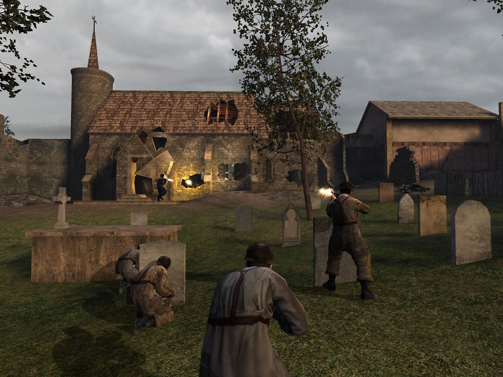 Soldaten schießen auf eine Kirche